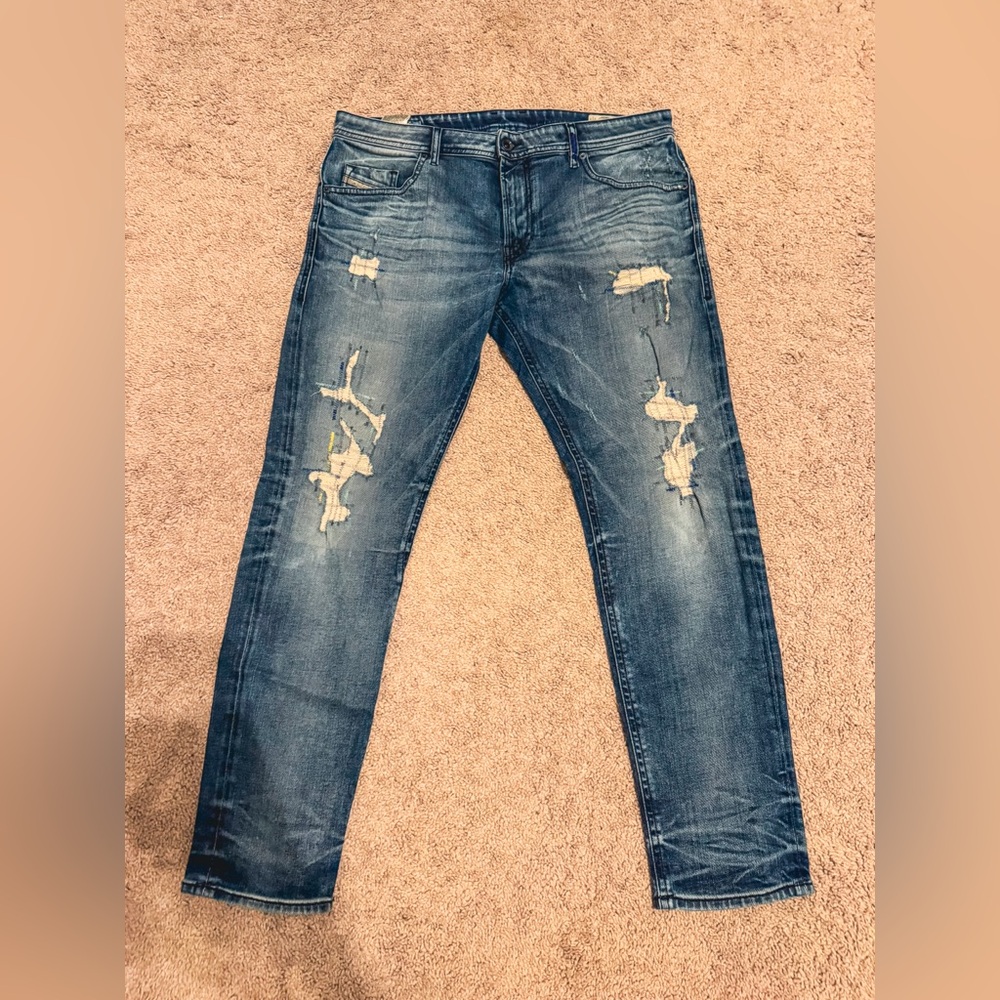 Diesel Men's Distressed Dark Blue Skinny Jeans